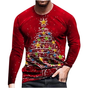 EGNMCR T-shirts pour Hommes Hommes Décontracté Noël Nœud-Papillon Impression Numérique Chandail Col Rond Manches Longues Blouse T-shirt