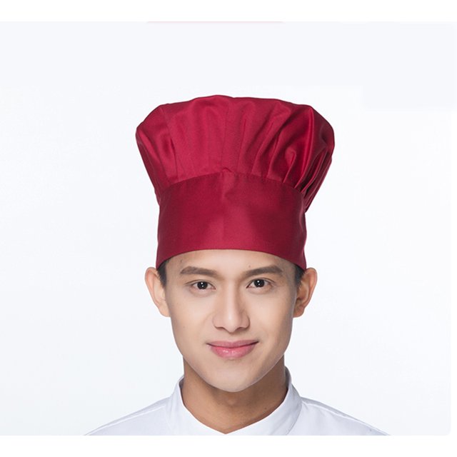 Toque de Chef Adulte Ajustable Élastique pour Boulanger Cuisine Cuisson Casquette de Chef (Rouge Foncé)
