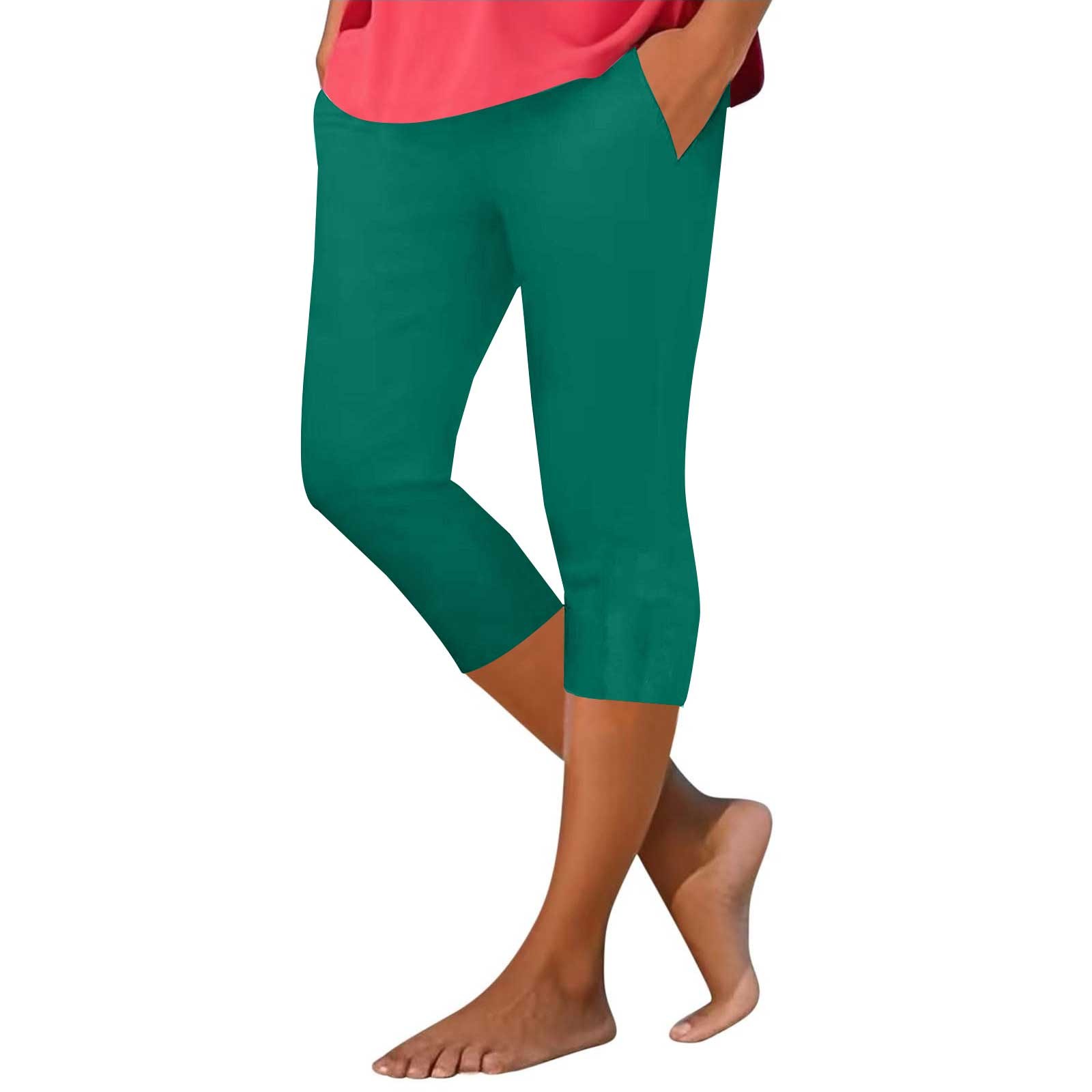 Capri Leggings for Women, Comdrip Leggings Women's 3/4 Summer Sports Jogging Bottoms High Elastic Waist Yoga Trousers Casual Slim Fit Running Leggings with Pockets for Women Mint Green M