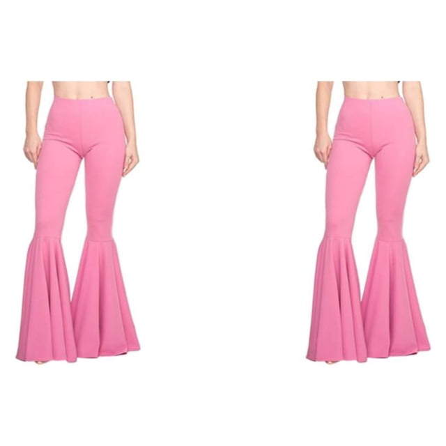 Maytalsory Large Application Haut de la Taille Cloche Bas Extensible Léger Pantalon Confortable Rose S 2Set