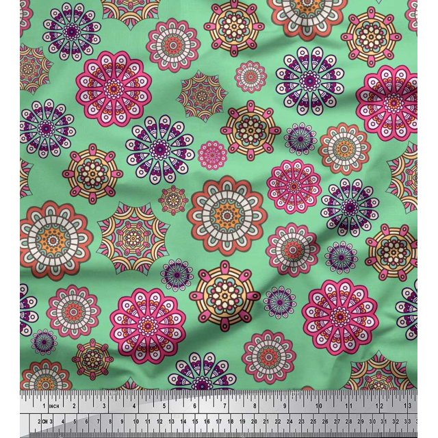 Soimoi Modal Satin Fabric Mandala Kaleidoscope Printed Fabric 1 Yard 42 Inch Wide