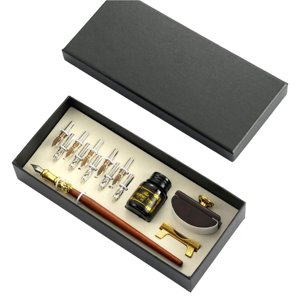 Onegood Calligraphy Set, stylo à dip de fontaine, avec ensemble d'encre, stylo calligraphie, stylo en bois, couleurs d'encre assorties, 1 Nombre