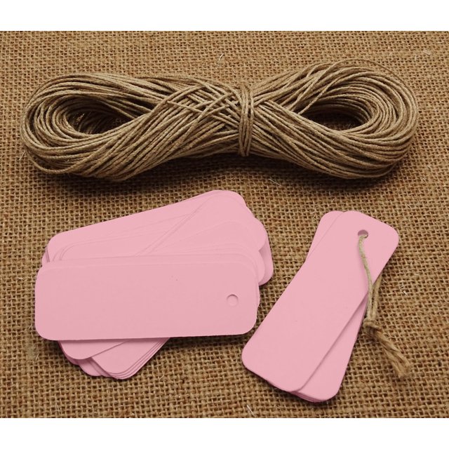 100 Pcs Rectangular Shape Blank Tags Bonbonniere Wedding Favor Hang Tag with Free Natural Jute Twine - Colours Available