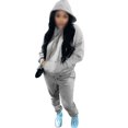 thumbnail image 3 of MAWCLOS Ladies Two Piece Outfit Drawstring Tracksuit Sets Long Sleeve Jogger Set Straight Leg Sports Hooded Neck Sweatsuits Gray 4XL, 3 of 3
