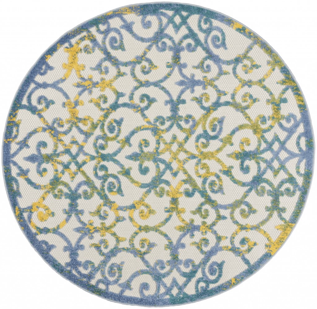 homeroots home decor 385018 Tapis Rond Ivoire et Bleu de 4 Pieds pour Intérieur et Extérieur