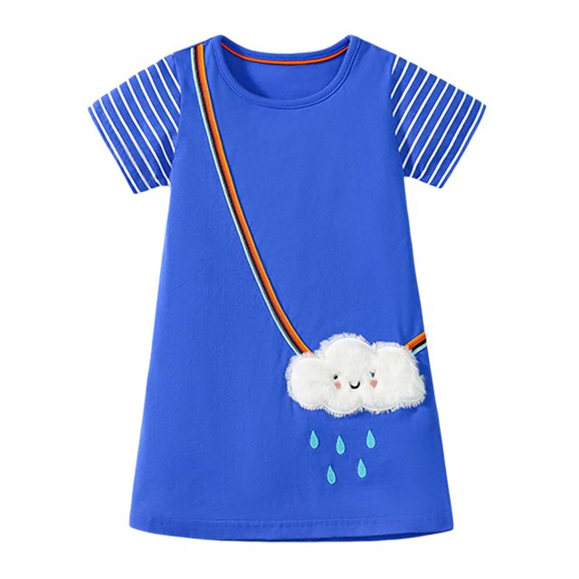 Robe d'Été pour Filles, Robes Trapèze pour Fille, Manches Courtes, Robes à Motif pour Filles, Robe de Princesse pour Fille