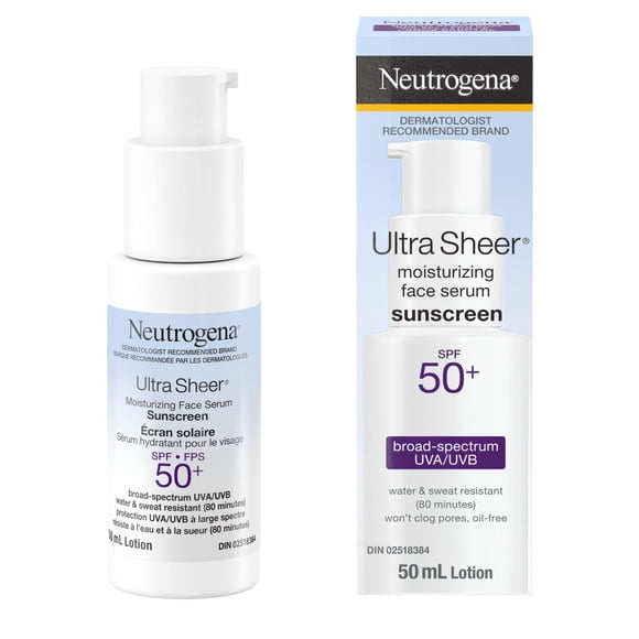 Neutrogena Ultra Sheer Moisturizing Face Serum Sunscreen SPF 50+ - with Vitamin E - UVA/UVB Protection - Fragrance Free