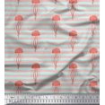 thumbnail image 1 of Pomme Vert Poly Georgette Tissu Rayure & Méduses Océan Tissu Imprimé par la Cour 42 Pouces de Large, 1 of 3