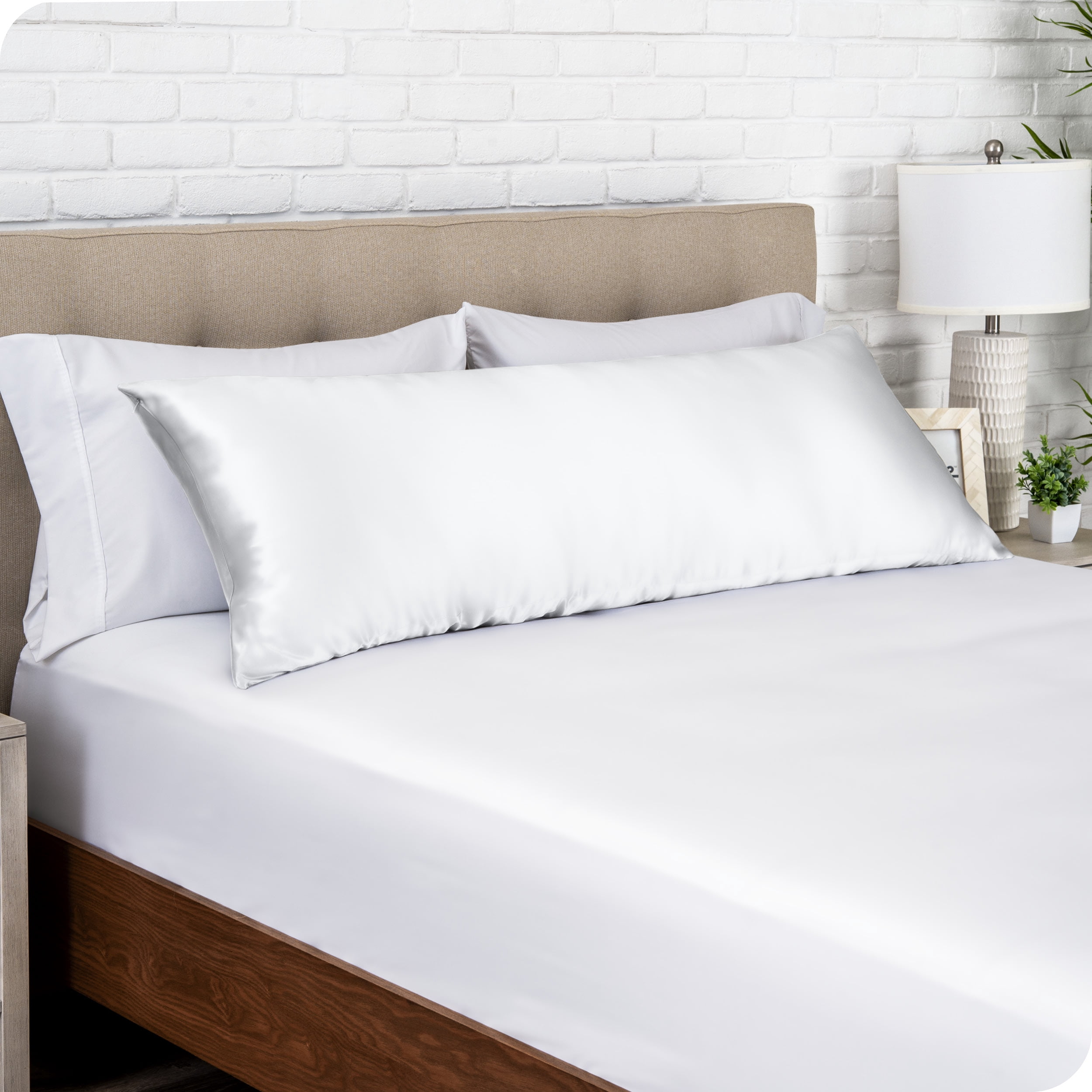 Bare Home Satin Body Pillowcase - Luxury Pillowcase - Soft and Smooth - Breathable - Envelope Closure, White