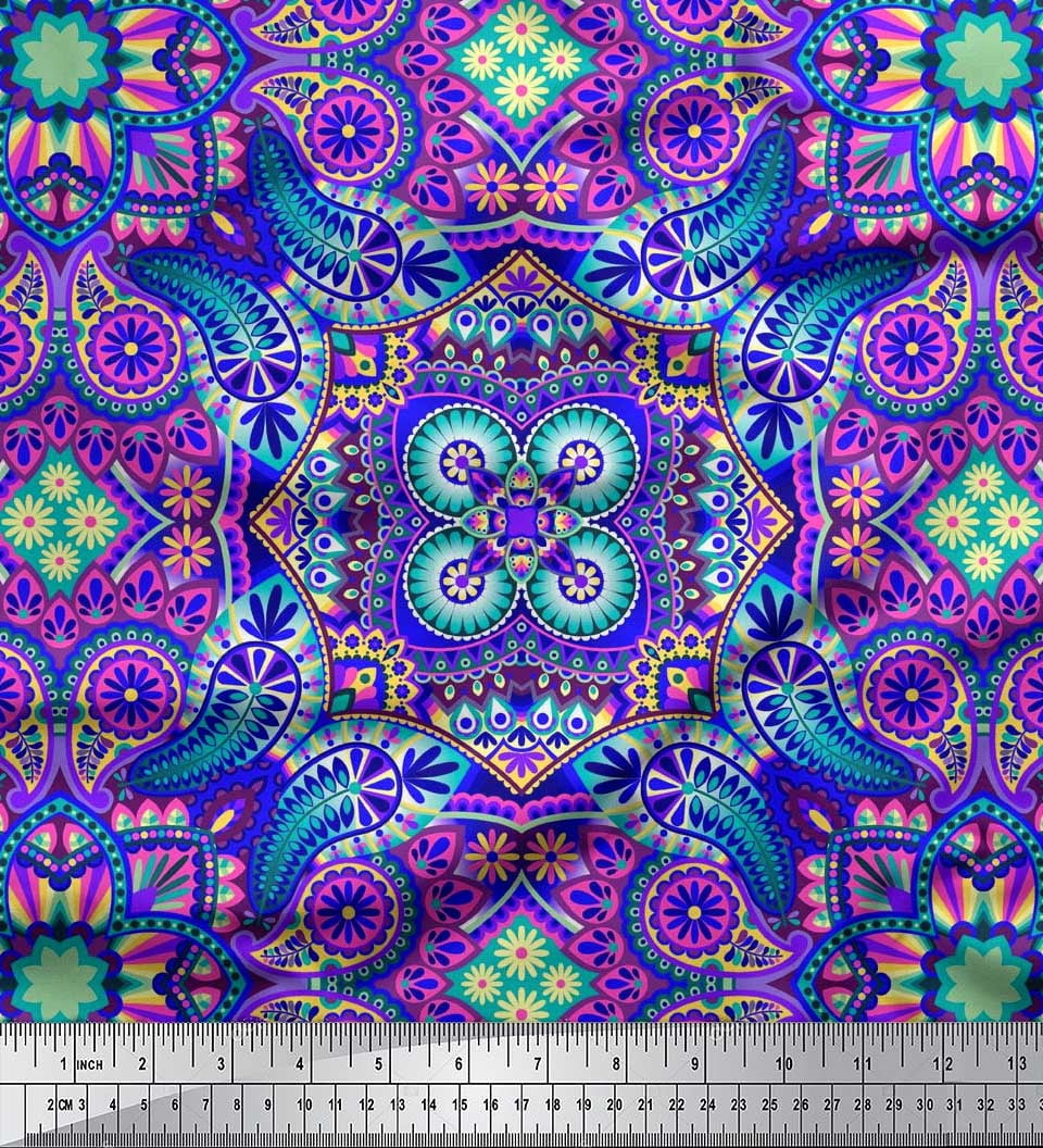 Soimoi Georgette Viscose Fabric Paisley & Mandala Decorative Printed Fabric 1 Yard 42 Inch Wide