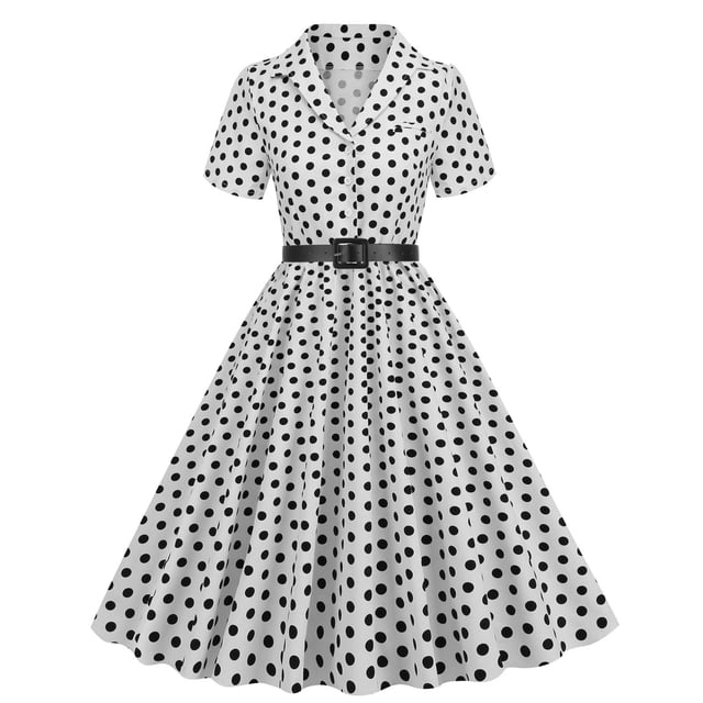 Birdeem Robe de Soirée Vintage à Manches Courtes et Col en V pour Femmes, Confortable pour l'Été, Imprimé à Pois