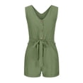thumbnail image 4 of biudgviw Women's Plus Size Rompers Summer Casual V Neck Button down Belted Sleeveless Jumpsuits Loose Short Overalls with Pockets, 4 of 6