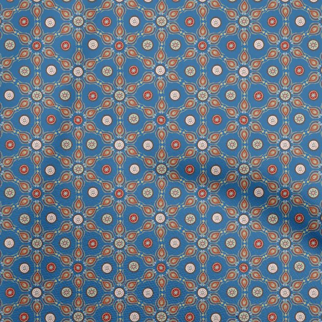 oneOone Polyester Spandex Blue2 Fabric Asian Suzani Fabric For Sewing Printed Craft Fabric By The Yard 56 Inch Wide