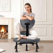 COOLHUT Cross Legged Office Chair, Meditation Chair with Lumbar Support & Footrest, ADHD Desk Chair for Adults, PU Leather Wide Kneeling Chair, Adjustable Height 360° Rotation Yoga Office Chair