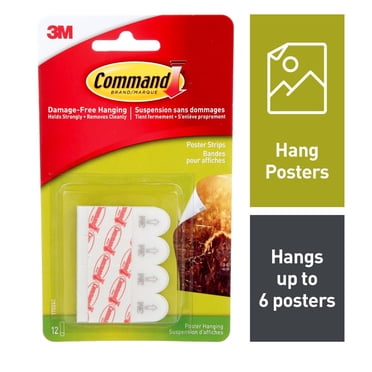 Bandes pour affiches Command, blanches, fixation sans dommages, 12 bandes Command