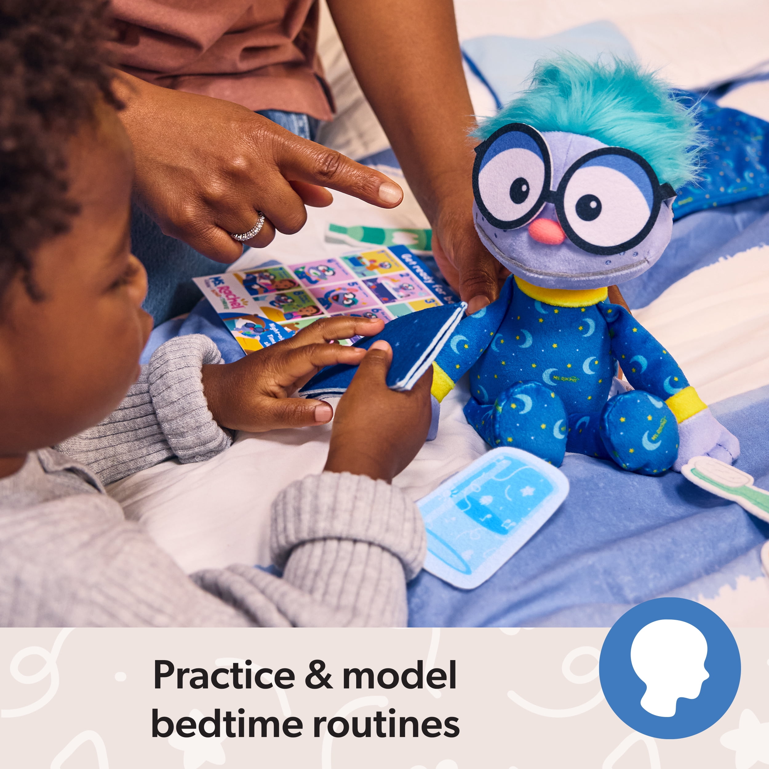 Ms. Rachel, Bonne nuit Frankie, Coffret pour le coucher, peluche de 27,9 cm avec sac de couchage et accessoires, jouets pour tout-petits, pour filles et garçons de 18 mois à 3 ans et plus