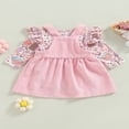 thumbnail image 4 of Infant Baby Girls Outfits Long Sleeve Ruffle Knit Heart Print Romper+ Suspender Skirt Overall Dress Set Light Pink 6-9 Months, 4 of 8