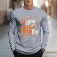 thumbnail image 2 of YOIAVAIOY T-Shirts à Manches Longues pour Hommes de Fête T-Shirt Graphique Fantôme à Manches Longues Col Rond Chandail d'Halloween Hauts de Mode d'Automne Gris TG, 2 of 6