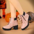thumbnail image 2 of Unique Bargains Women's Rounded Toe Side Zip Combat Block Heel Ankle Boots, 2 of 6