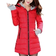 Mceream Womens Casual Puffer Jackets Winter Warm Thumb Hole Hooded Quilted Jacket Zip Up Coat Outerwear with Pockets Plus Size Winter Warm Outwear Chaqueta De Invierno Para Mujer Red L