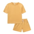 thumbnail image 1 of MIASHUI Boys Summer Tracksuit Outfits Solid Color Short Sleeve Shirts Shorts Outfits,Yellow,8-9 Years, 1 of 9