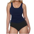 thumbnail image 3 of VBTAPA Womens Tankini Swimsuit Tummy Control Two Piece Bathing Suit Color Block Beach Swimwear Ruched Drawstring Modest Swimsuits Limited Time Sales Navy S, 3 of 9