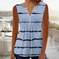 thumbnail image 2 of Timegard Tank Tops for Women Notched V-Neck Button Ruched Striped Sleeveless Tshirts Casual Tunic Top, 2 of 5