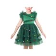 thumbnail image 1 of Girls Dress Green Christmas Tree Mesh Poms Ruffle Bow Party 6 Years, 1 of 6