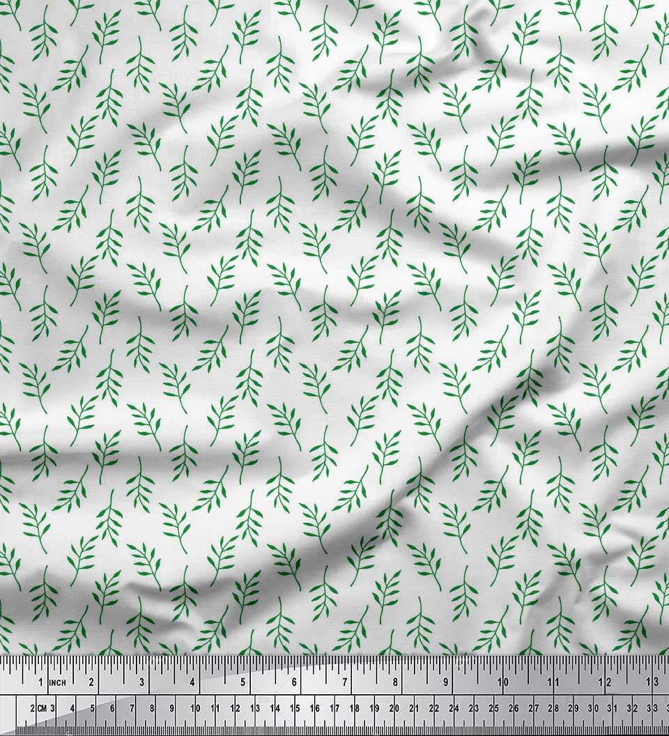 Soimoi Green Cotton Poplin Fabric Pecan Leaves Decor Fabric Printed Yard 56 Inch Wide