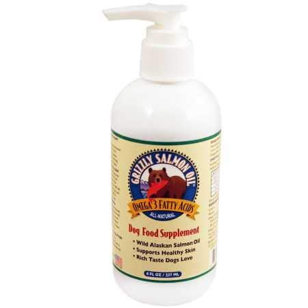 Grizzly Salmon Oil Omega-3 Fatty Acids All-Natural Dog Food Supplement Supporting Healthy Skin, Coat, Joints and Organs (Certified Wild Caught Alaskan Salmon), 8 oz