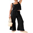 thumbnail image 4 of Women‘s 2 Piece Outfits Square Neck Cotton Tank Crop Top Wide Leg Pants Matching Lounge Set Tracksuit Pockets, 4 of 8