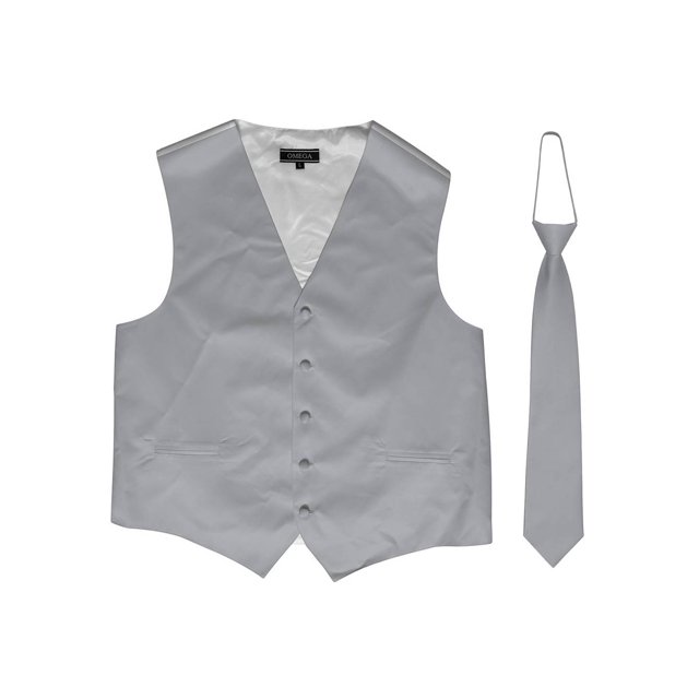 Omega Button Vest + Matching Tie - Grey/White - 2X-Large