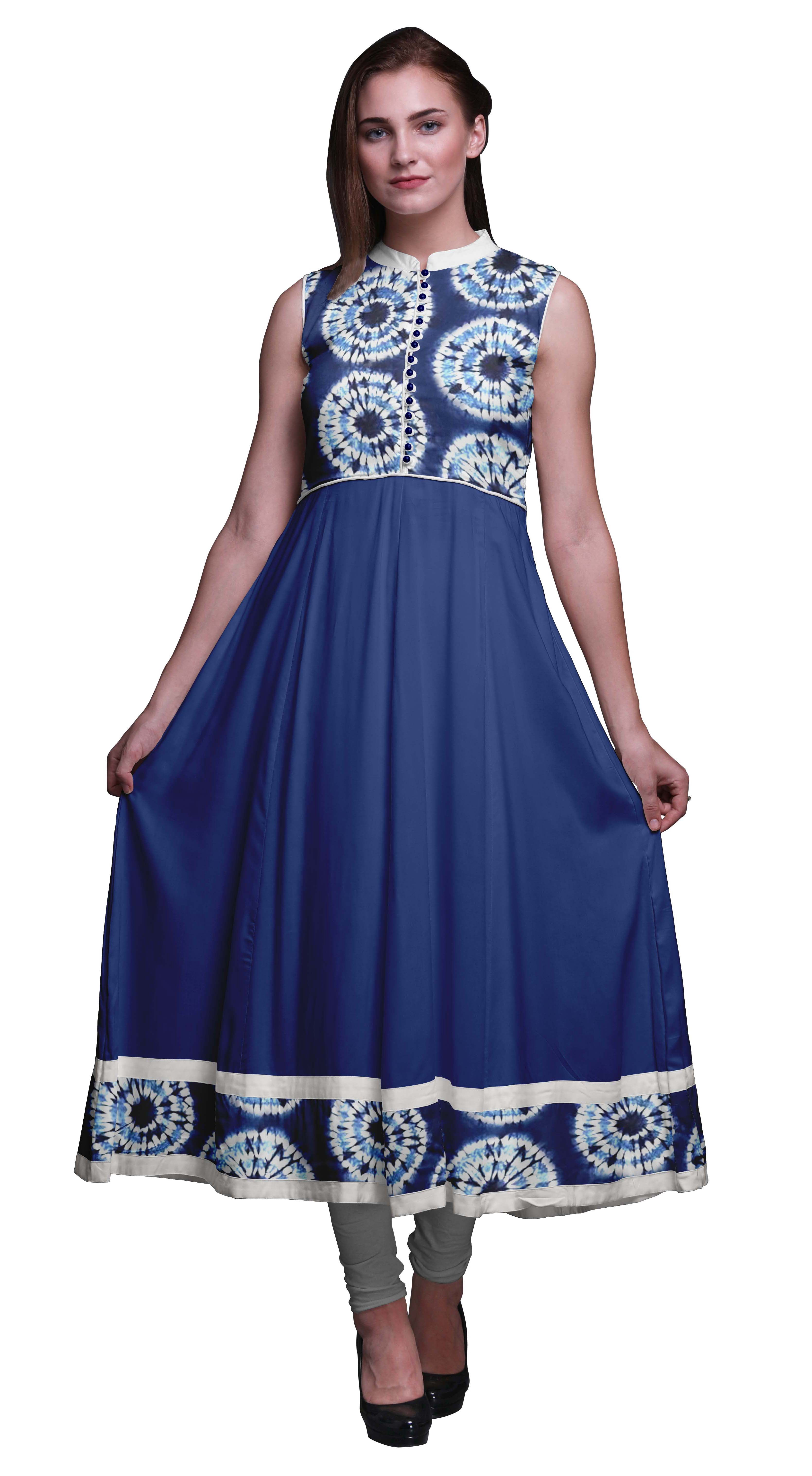 Bimba Kurti Shibori Indigo Bleu pour Femmes, Anarkali Prêt-à-Porter Uni, Robe Imprimée Kurti Indienne, XX-Grand