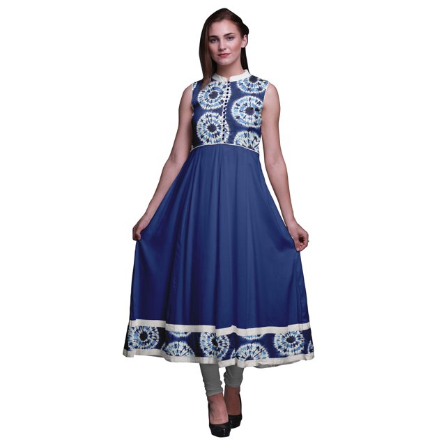 Bimba Robe Shibori Anarkali Bleu Indigo pour Femmes, Kurti Imprimée Ethnique Indienne, Longue Kurta, Robe de Soirée, Très Grand
