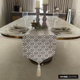 thumbnail image 2 of The HomeCentric Ivory Table Runner, Luxury Fabric with Pattern Embroidery & Tassels Ivory Linen 14 x 64 inch long, Wedding Decor Table Linen Modern Table Runner - Adore, 2 of 10