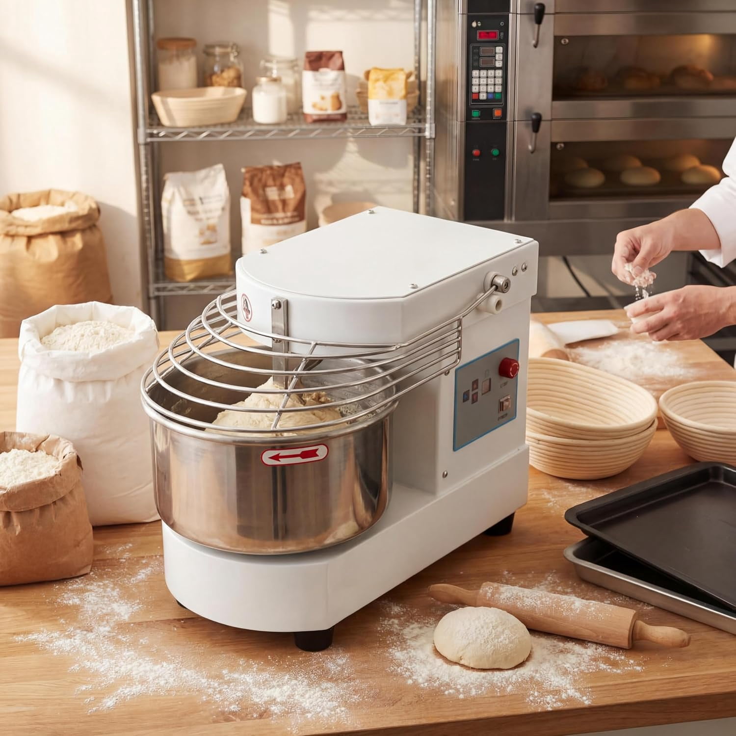 Commercial 10.5QT Dough Mixer,Food Mixer Machine 650W Dual-Rotation Kneading with Touchscreen Timer & Safety Shield, for Bakeries, Pizza Restaurants, Commercial Kitchens