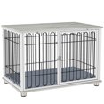 thumbnail image 1 of PawHut Meuble pour Cage de Chien, Table d'Appoint pour Chenil avec Coussin Lavable, Gris, 1 of 10