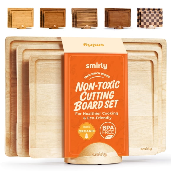 SMIRLY Wood Cutting Boards for Kitchen Wooden Chopping Board Set Reversible with Deep Juice Grooves Grip Handles, Large Charcuterie Tray for Home Kit
