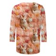 thumbnail image 5 of RKSTN Womens Tops Casual Fashion Cute Easter Bunny Printed 3/4 Sleeve Round Neck Tops Spring Summer 3D Printed Ruched Pullover Blouse Tops, 5 of 5
