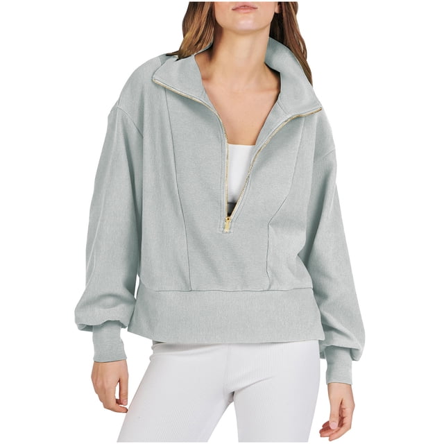MeetoTime Half Zip Sweatshirt for Women Fall Casual Drop Shoulder Long Sleeve Pullover Tops