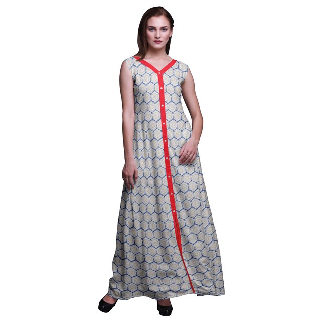 Bimba Robe Longue Décontractée pour Femmes Shibori à Col en V Sans Manches avec Fente avant Imprimée BohoDress-Medium