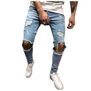 Men's Jeans Male Spring Summer Breathable Jeans Ripped Slim Denim Pants Trousers Jeans Homme Light Blue XL