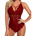 thumbnail image 1 of Kmbangi Women Plunging Neckline See-through Bodysuit Backless Lace Teddies, 1 of 6