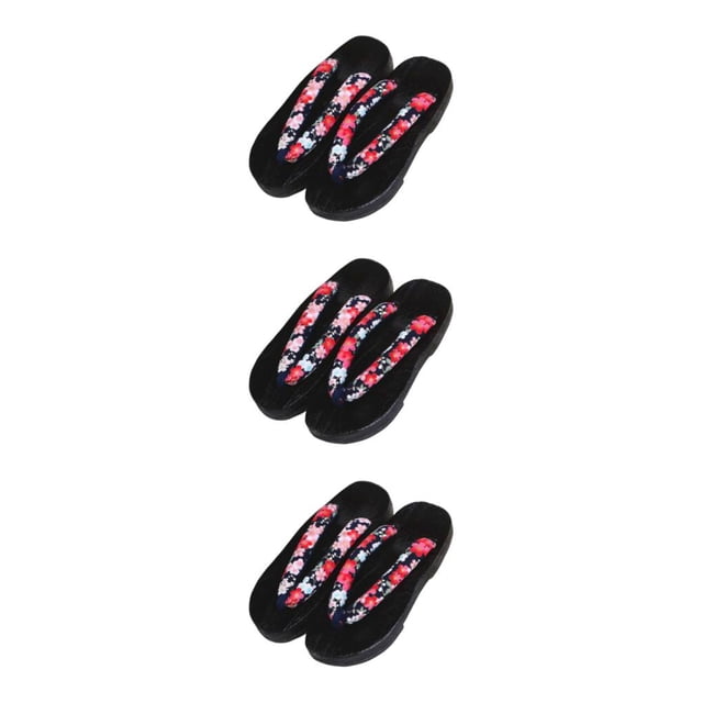 ZheElen Japanese Clogs Slippers Geta Sandals Flip Flops for Men Women 36 Black Round Size 36 3Set