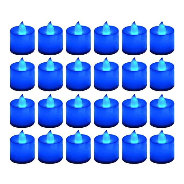 24 Packs Flameless Blue Tea Lights for Birthday Party Decoration Battery Operated