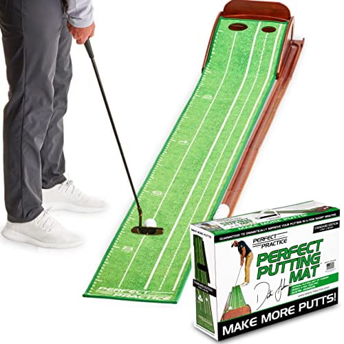 PERFECT PRACTICE Tapis de Passage - Vert de Golf Intérieur avec 1/2 Trou pour l'Entraînement, les Mini-Jeux et l'Entraînement à la Maison Ou au Bureau - Cadeaux pour Golfeurs - Accessoires de Golf pour Hommes