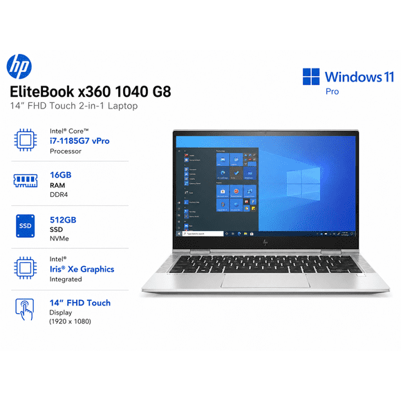 HP EliteBook x360 1040 G8 | 14" FHD Touch 2-in-1 Laptop (Intel Core i7-1185G7 vPro / 16GB RAM / 512GB SSD /Intel Iris Xe GPU/ Windows 11 Pro)(Renewed)