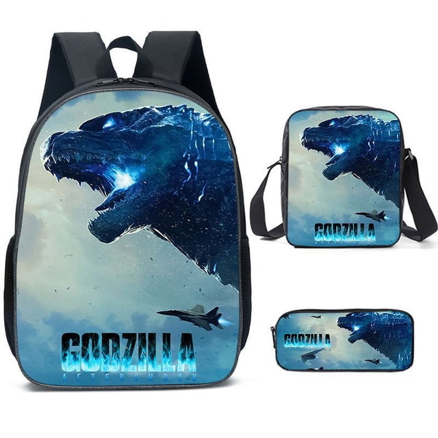 Godzilla Godzilla Sac à Dos Sac à Dos pour Élèves du Primaire et du Secondaire Ensemble Trois Pièces Comprenant un Sac à Dos, une Petite Sacoche et un Porte-Crayon. le design Présente une image Frappante de Godzilla avec un Effet Bleu Lumineux, un Avion de Chasse et le Texte « Godzilla Aftershock » sur un Fond Nuageux. le Sac à Dos a des Bretelles Ajustables et un Compartiment Spacieux à Fermeture Éclair, la Sacoche Comprend une Bandoulière pour un Transport Facile. Idéal pour l'École Ou les Sorties Décontractées.