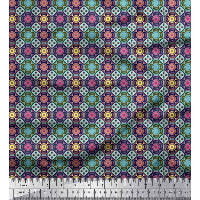 Soimoi Modal Satin Fabric Floral Mandala Printed Fabric 1 Yard 42 Inch Wide