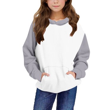 Milgrthf Cute Hoodies for Girls Oversized Long Sleeve Color Block Sweatshirt Tween Girls Preppy Pullover Tops Kids Clothes with Pocket Gray 7 Years